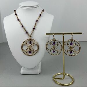 Avon Gold Tone w/ Faux Amethyst Necklace and Earring Set